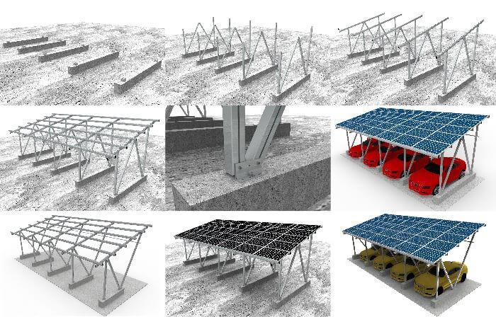 Solar Power Carport Installtaion Solar Mounting Structure For Aluminum Carport Pv System